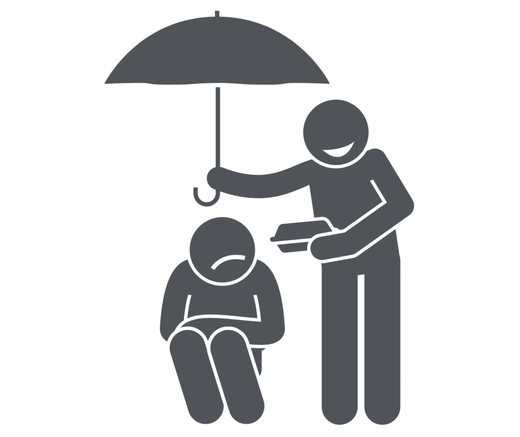 Man giving shade to another man with umbrella as a motivation technique