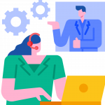 Better Leads women talking to a prospective client for better leads
