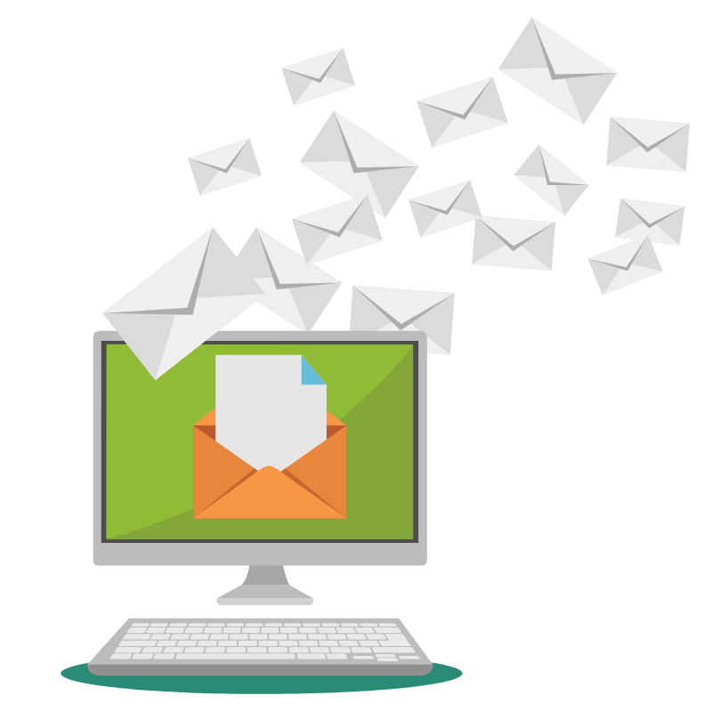 Email Marketing computer with email flying