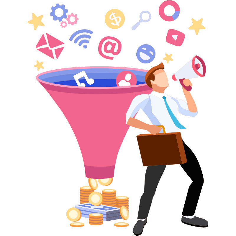 social media marketing Man with a speak and social media icon