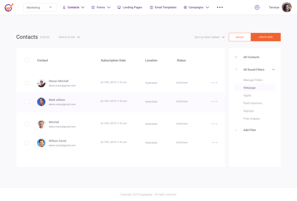 Engage Bay dashboard