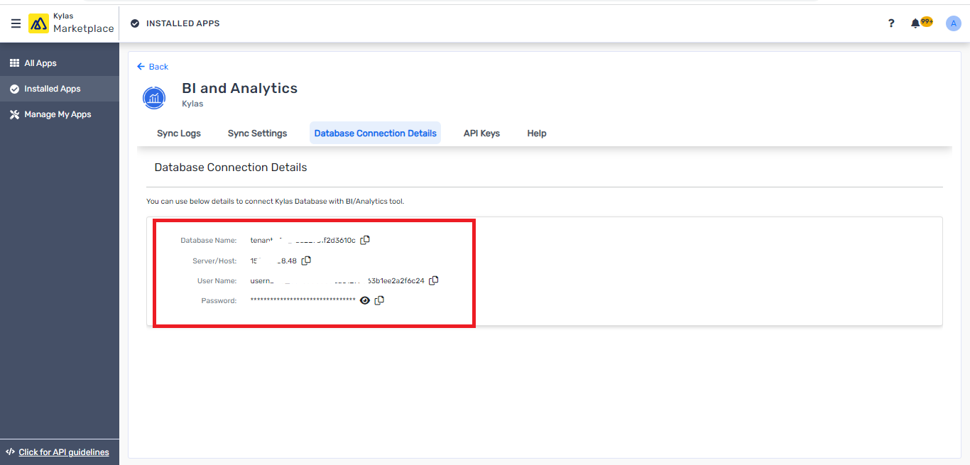 View Database connection details: