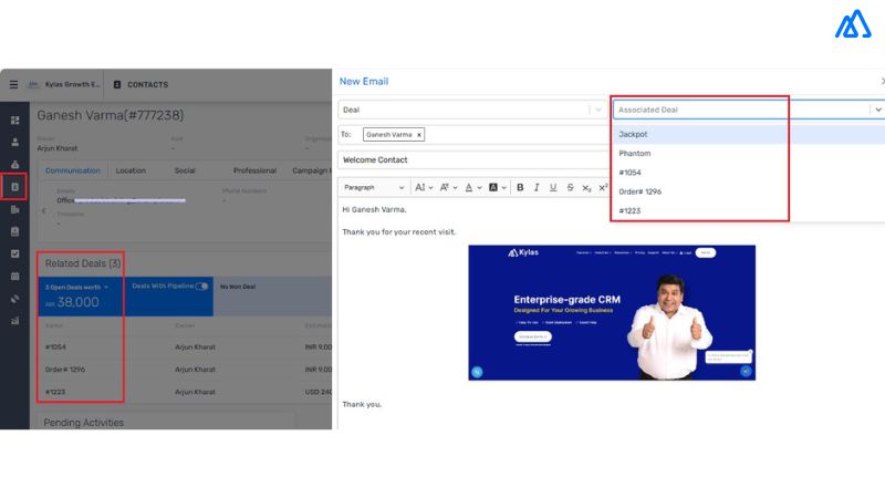 Associate Deals while Sending Emails