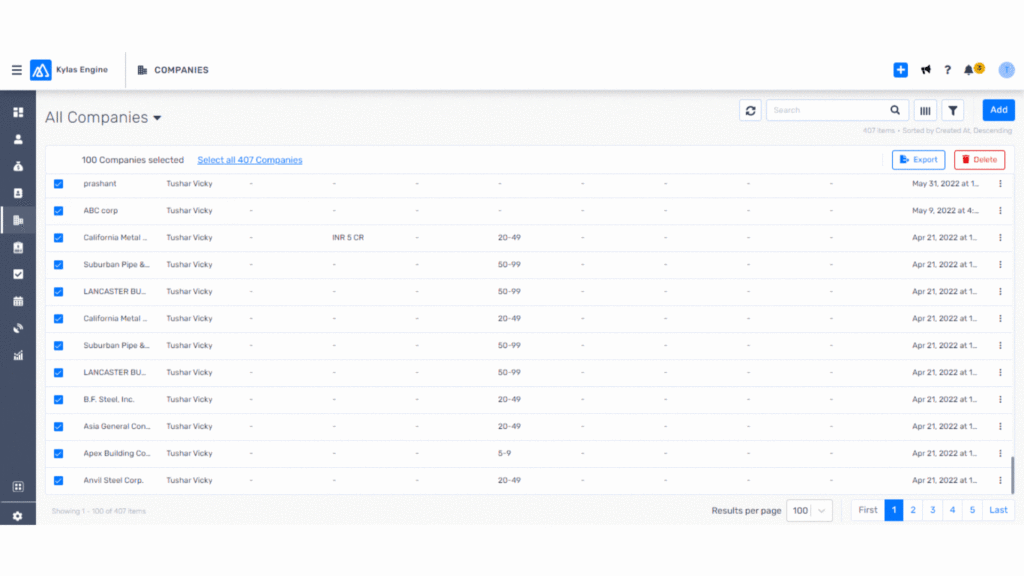 Bulk Actions on “Company” and “Meeting”